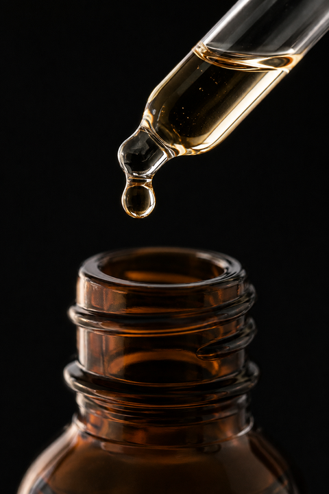 Dropper releasing a drop of Hairline Control serum