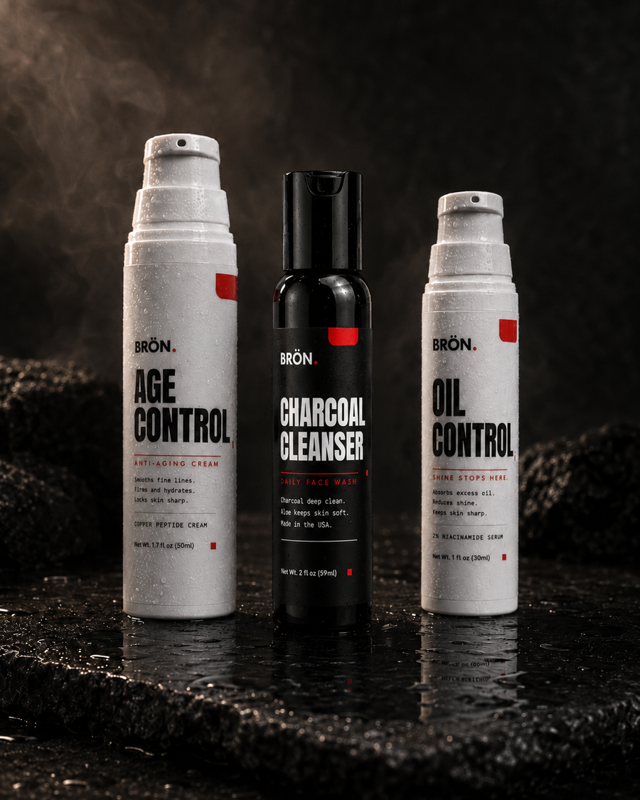 The BRÖN full line: Charcoal Cleanser, Oil Control, and Age Control